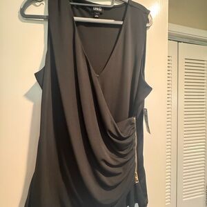 INC International Concepts Black Asymmetrical Ruched Blouse